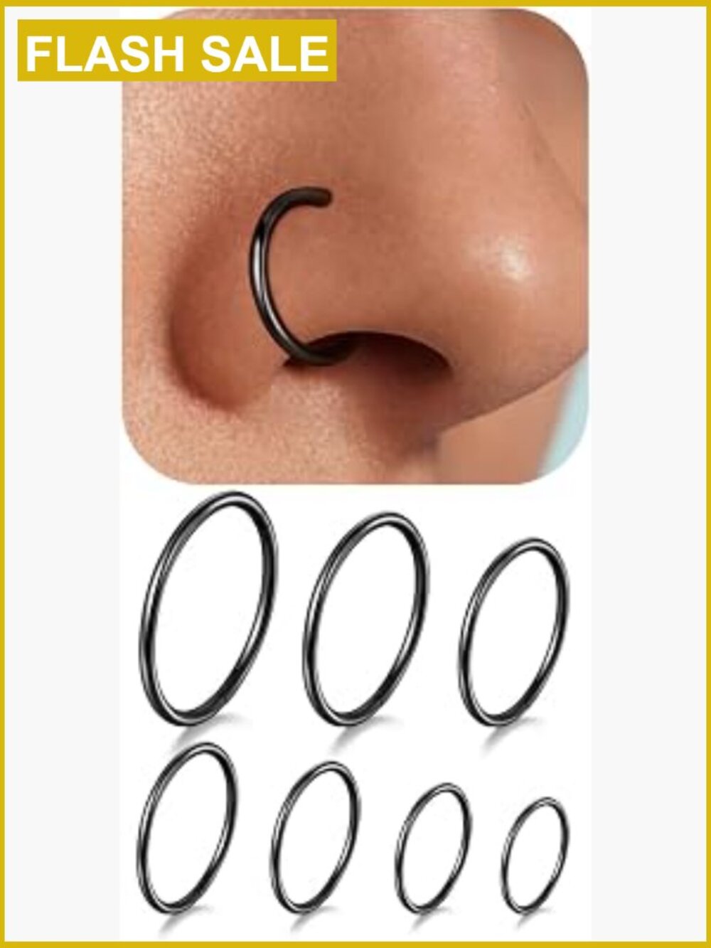 18G Titanium Nose Ring Hoop Earrings Set 7 Sizes Hypoallergenic Piercing Jewelry